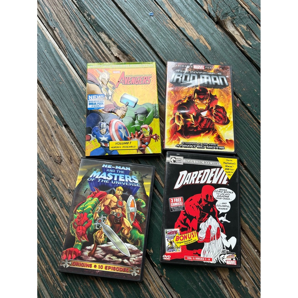 Marvel Avengers Iron Man He-Man Masters of the Universe Daredevil 4 DVD Lot